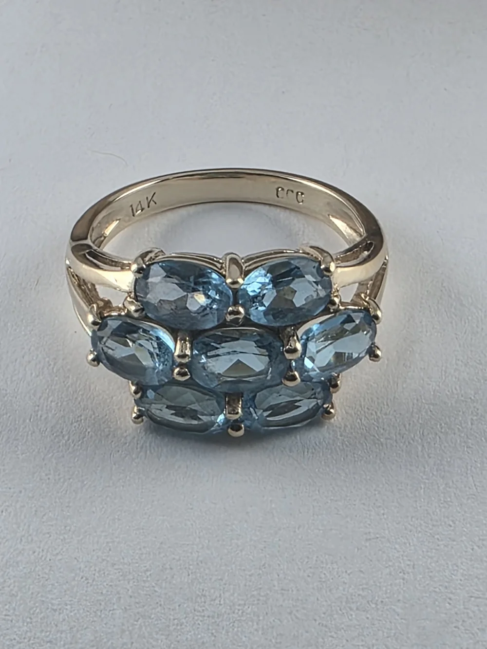 14K Yellow Gold Blue Topaz Cocktail Ring Size 6.5 - Solid Gold!